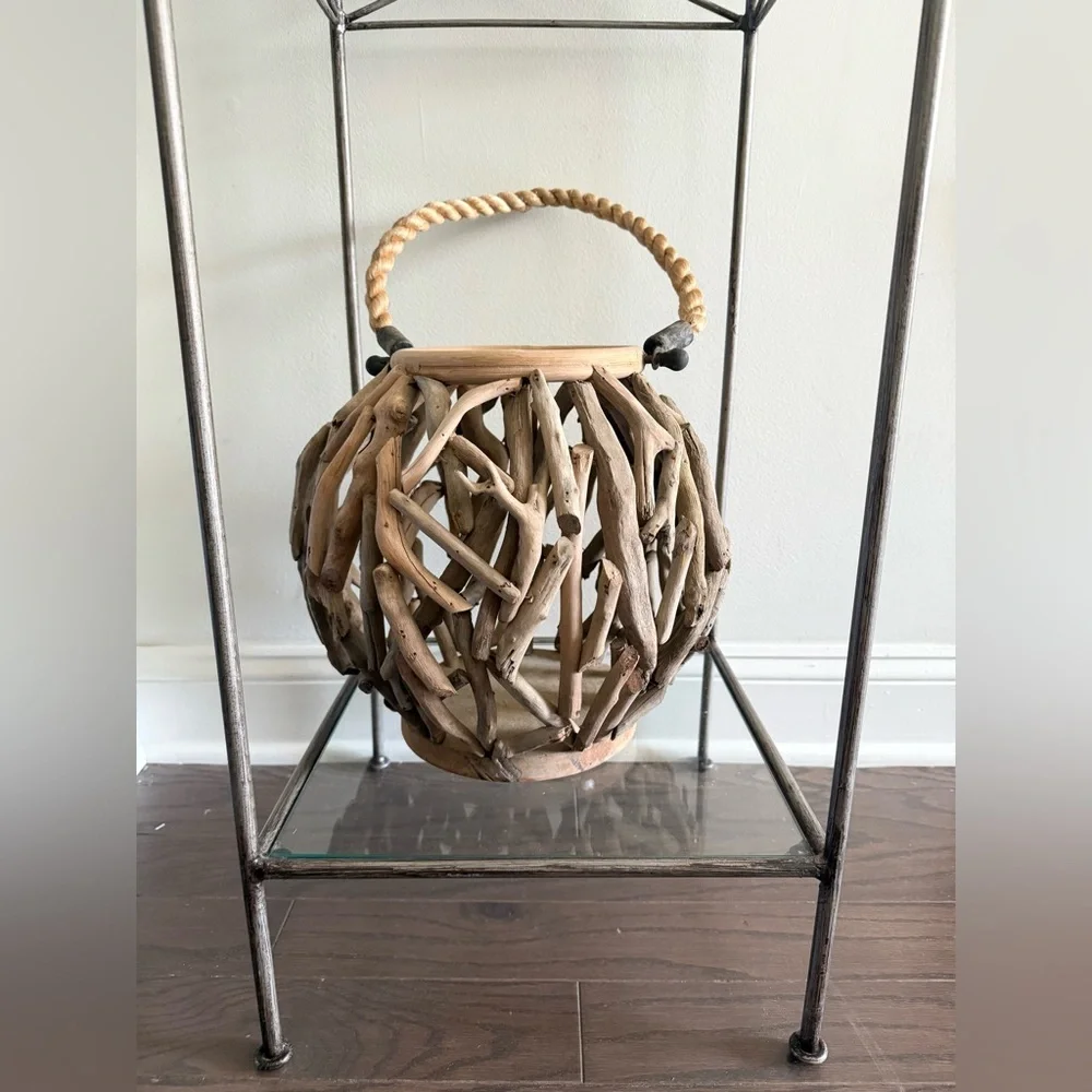 Driftwood Lantern Round Rustic Candle Coastal Design
